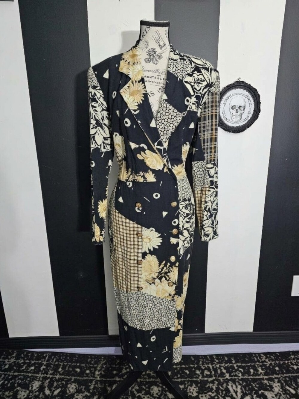 Floral Patchwork Double-Breasted Maxi Blazer Dress